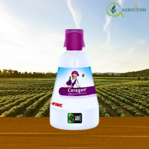 Coragen insecticide bottle containing Chlorantraniliprole 18.5 SC used for controlling caterpillar pests in crops
